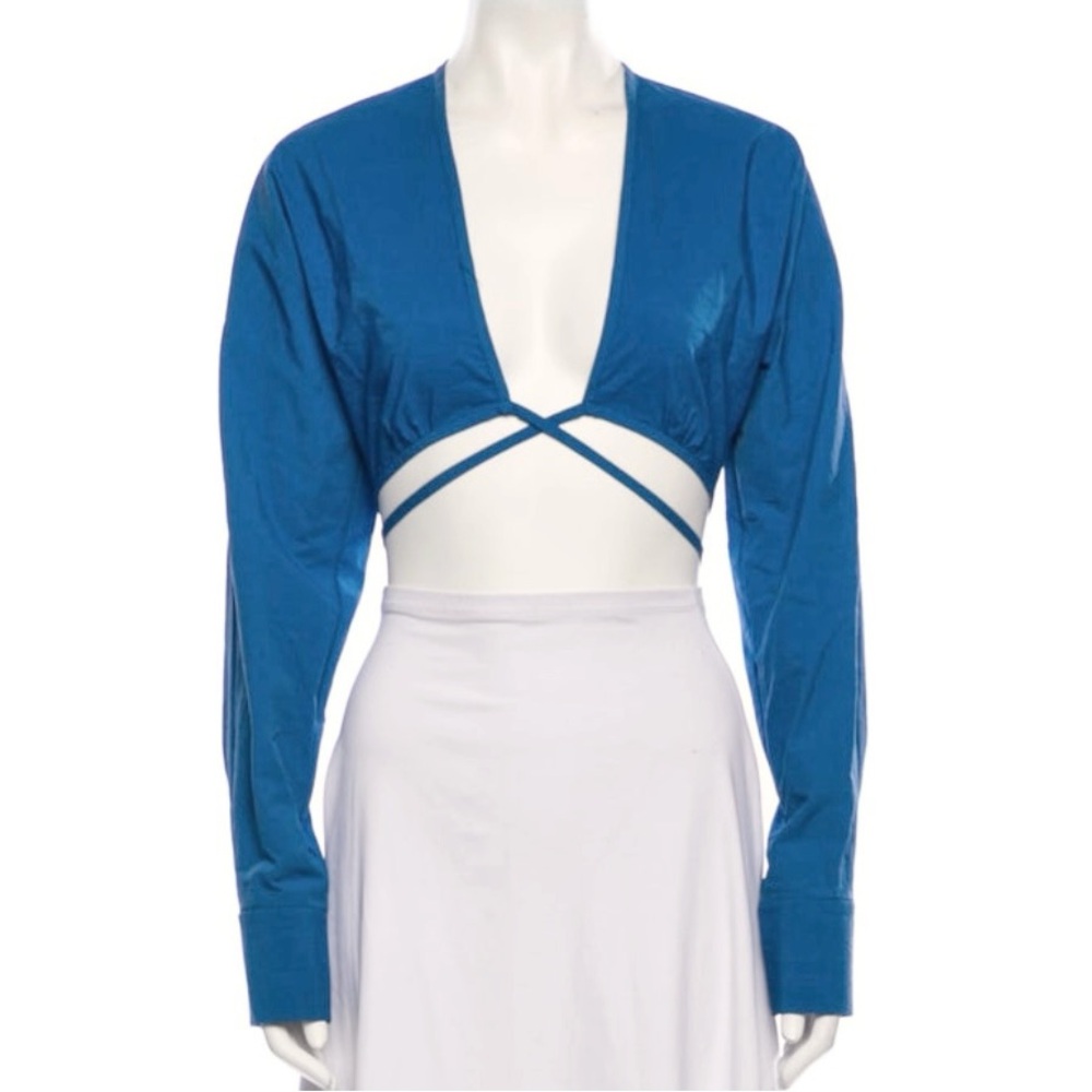 Christopher Esber Blue Long Sleeve Crop Top - AU 8 / US 4